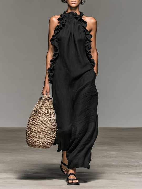 FARAH - Linen-blend Sleeveless Maxi Dress