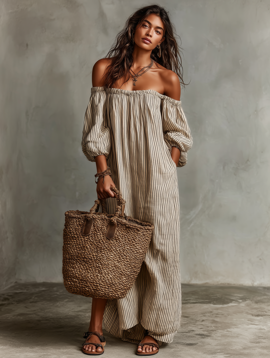 LISA - Cotton-linen Long-sleeved Maxi Dress