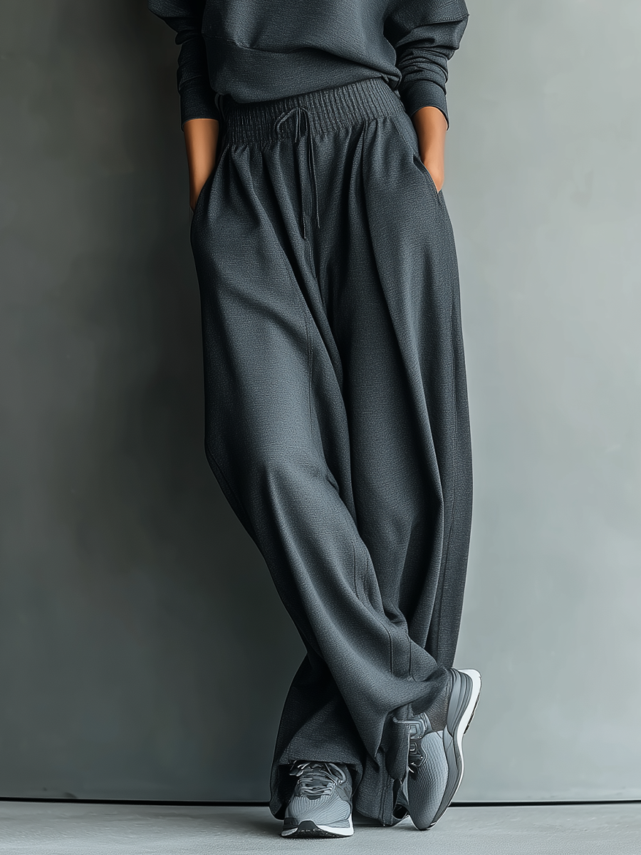 NORA - Charcoal Knit Oversized Top & Wide-Leg Pants Set