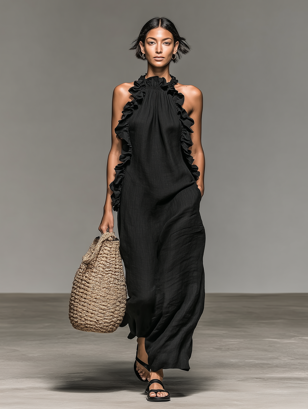FARAH - Linen-blend Sleeveless Maxi Dress