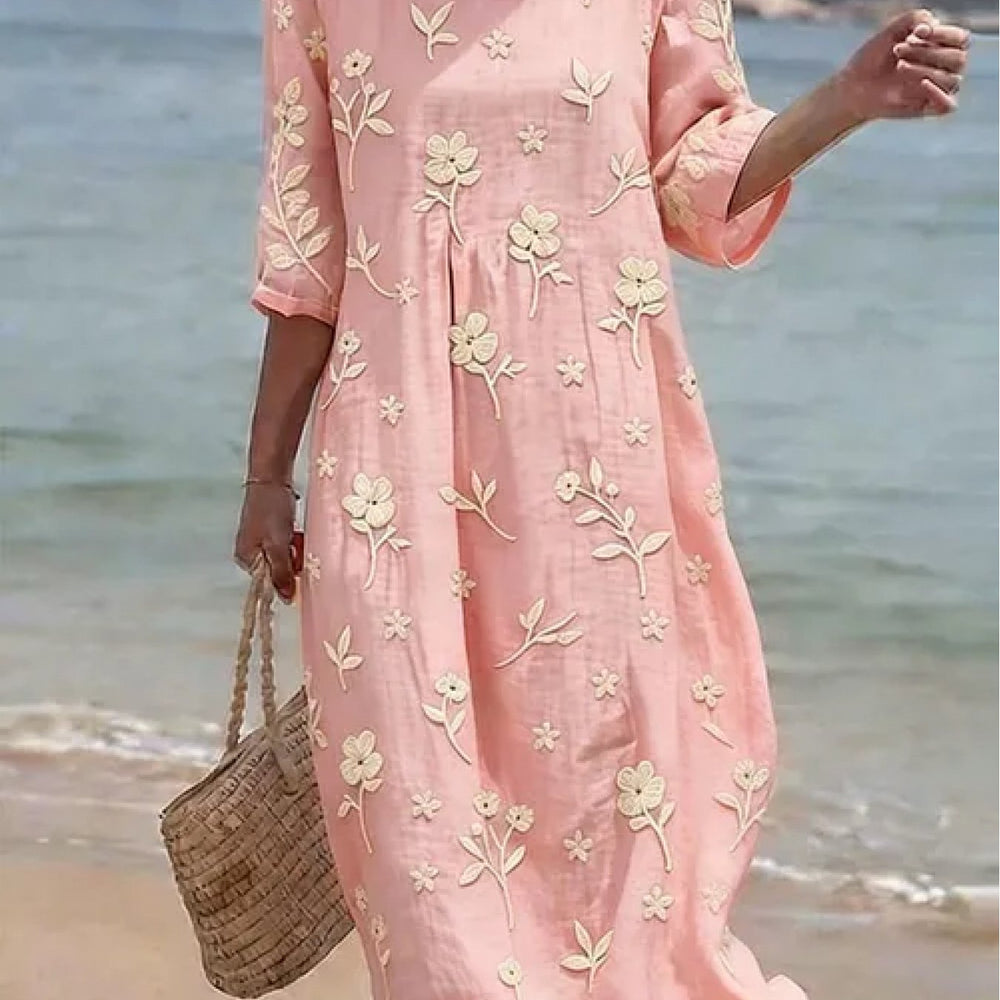 Vivian | Embroidered Mid-Sleeve Dress