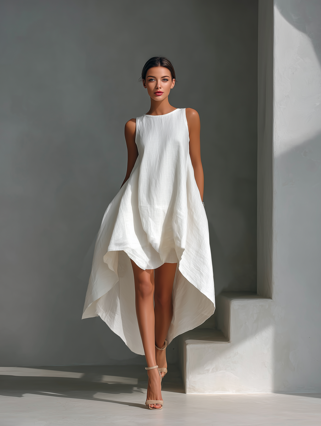 NOA - White Linen Sleeveless Midi Dress