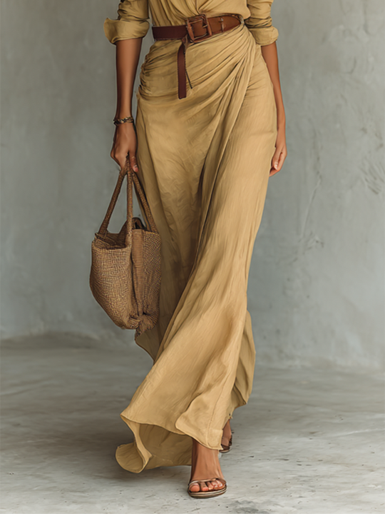 ASHLEY - Lapel Single Breasted Long Sleeve Maxi Dress