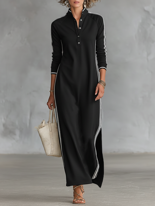 KAYA - Button-down Collar Sweatshirt Dress Maxi Dress
