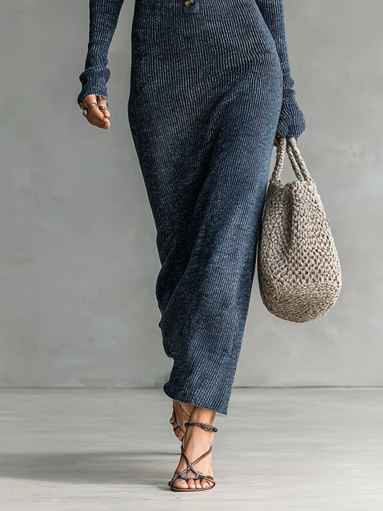 ANNA - Slim-fit Hooded Knitted Maxi Dress