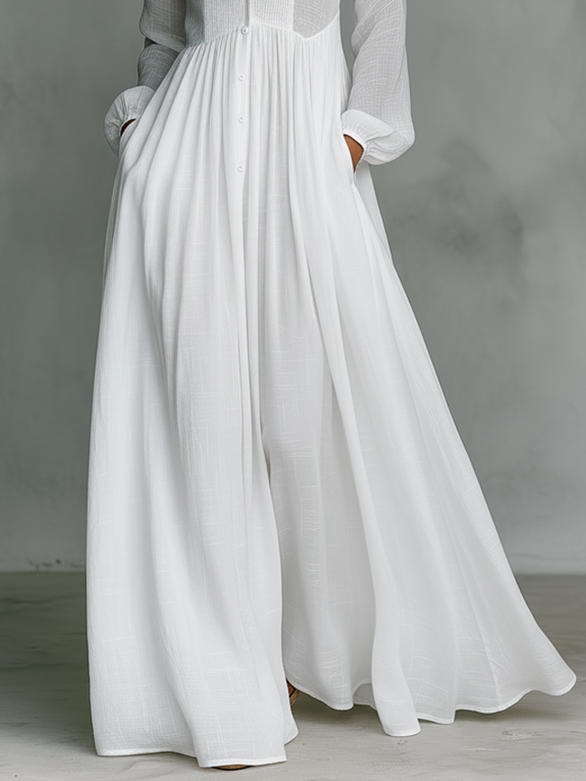 LORENA - Cotton And Linen Patchwork Long-sleeved Maxi Dress