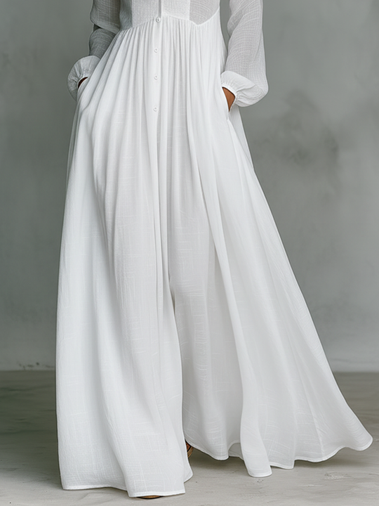 LORENA - Cotton And Linen Patchwork Long-sleeved Maxi Dress