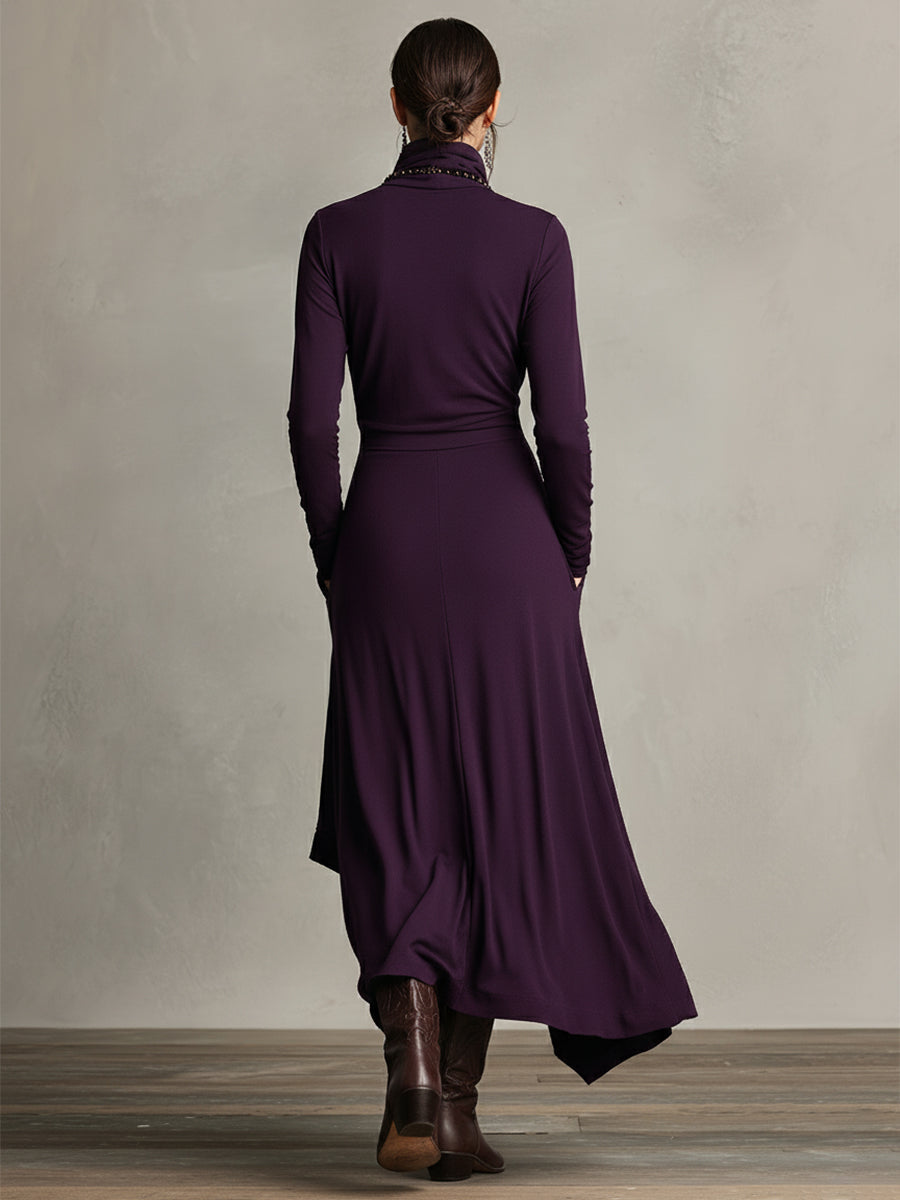 LINA - Purple Bohemian Cotton Stretch Maxi Dress