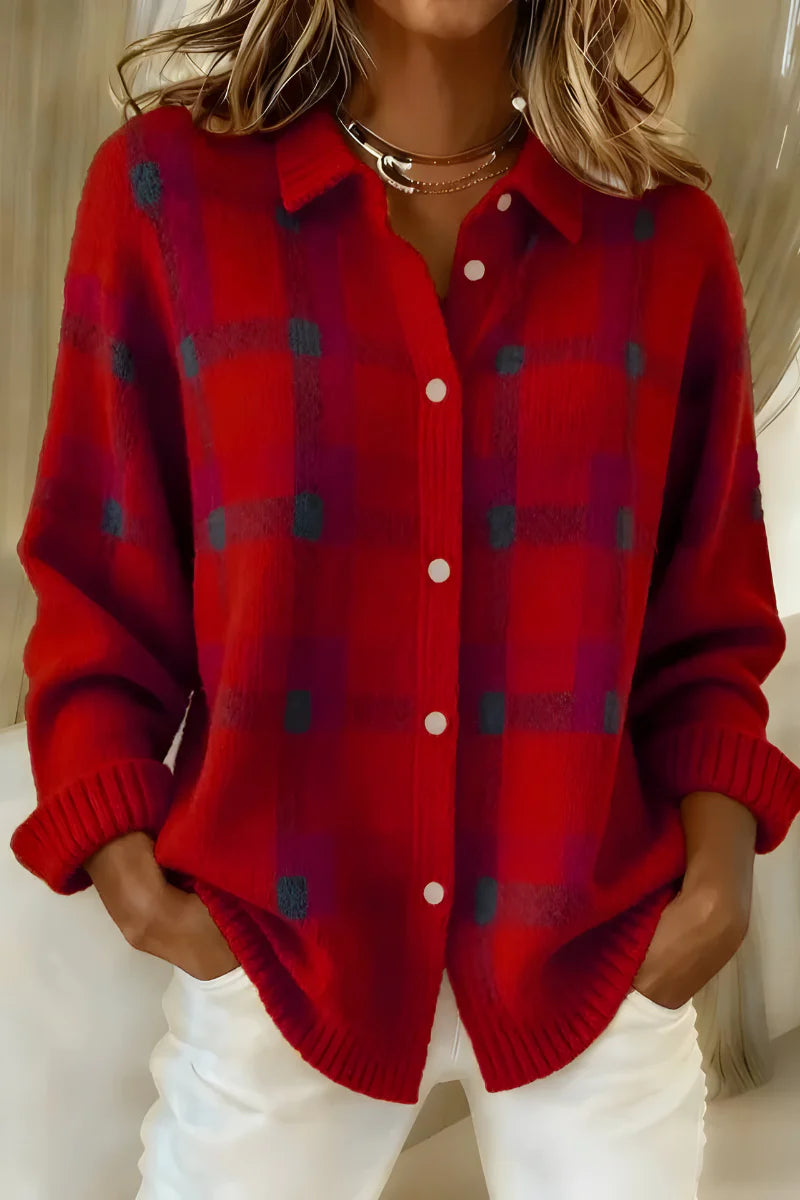 Anna™ | Měkký kostkovaný pletený kardigan