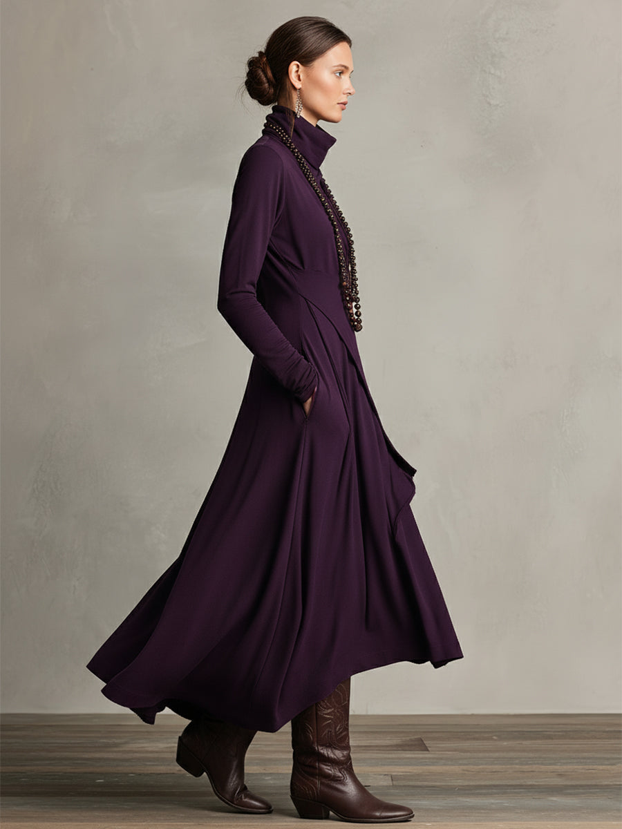 LINA - Purple Bohemian Cotton Stretch Maxi Dress